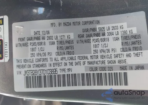 2007 Mazda Cx-9 Touring z USA, uszkodzony, nr VIN JM3TB28Y370103895